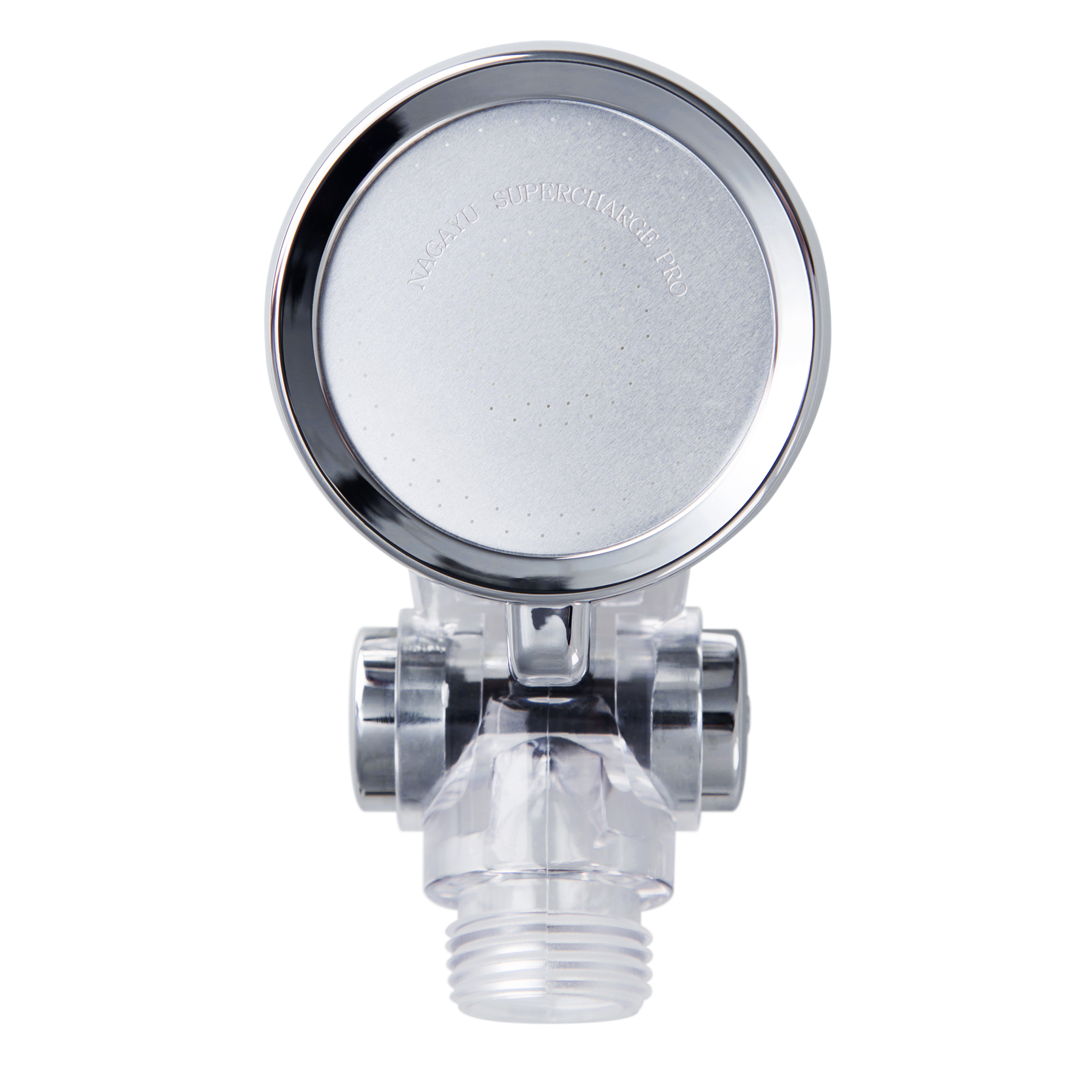 Nagayu Supercharge Pro clear and chrome shower head front detail